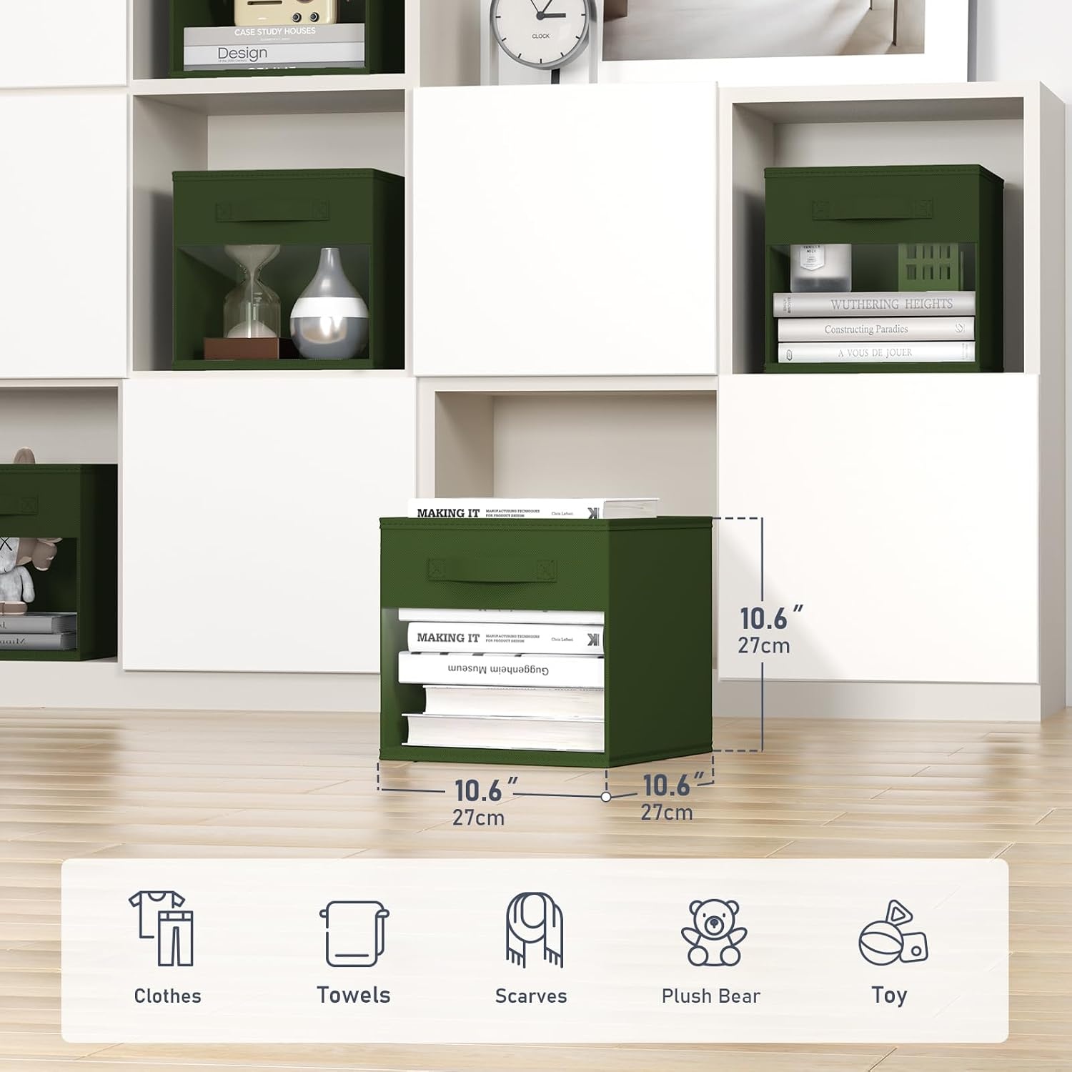 image:imageDIMJ Cube Storage Bin 6 Packs Collapsible Storage Bins with Handles Fabric Bins for Organization Cube Storage Organizer Bins for Closet Organization and Storage BeigeGreen