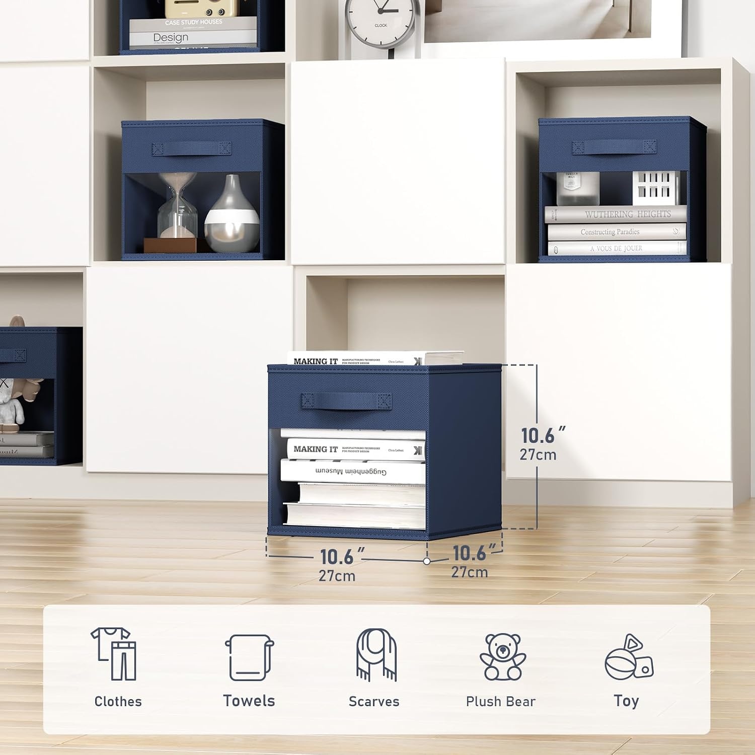 image:imageDIMJ Cube Storage Bin 6 Packs Collapsible Storage Bins with Handles Fabric Bins for Organization Cube Storage Organizer Bins for Closet Organization and Storage BeigeNavy Blue