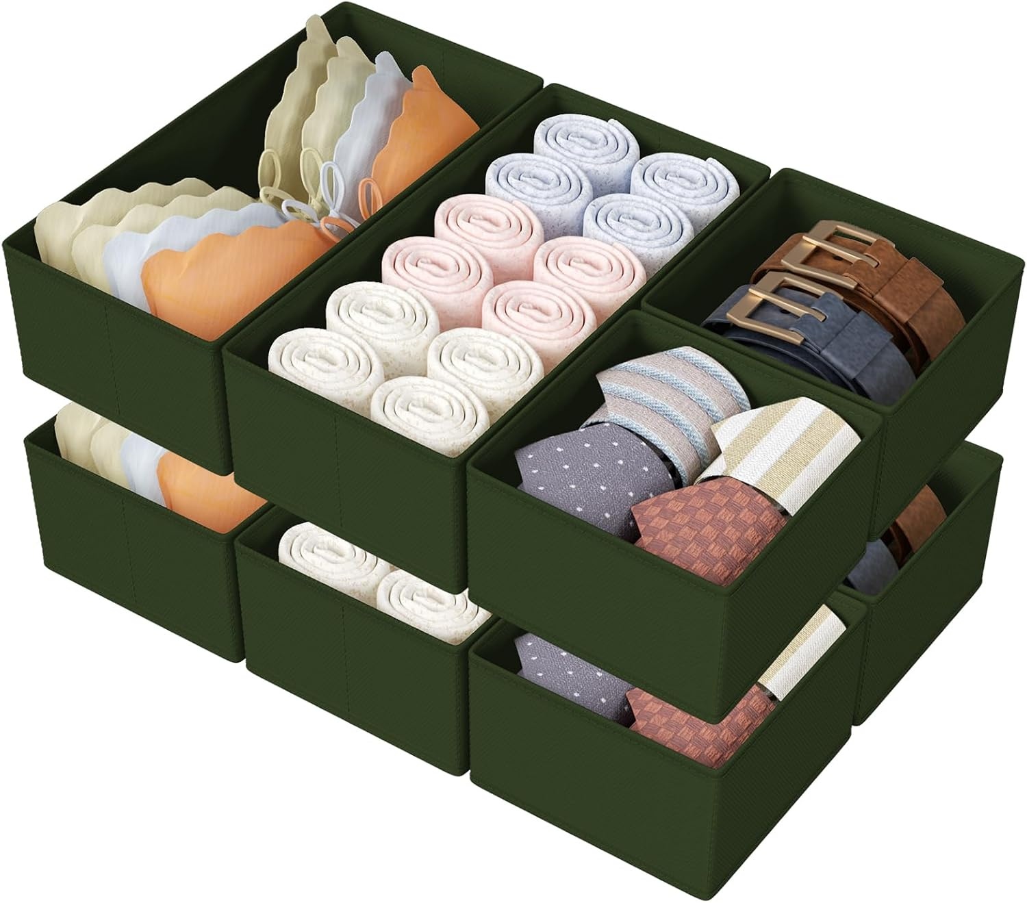image:imageDIMJ Drawer Organizers Clothes Set of 4 Dresser Organizer Bins Fabric Closet Organizers and Storage Shallow Drawer Dividers for Nursery Clothing Baby Clothes Socks Underwears Tie GreyGreen