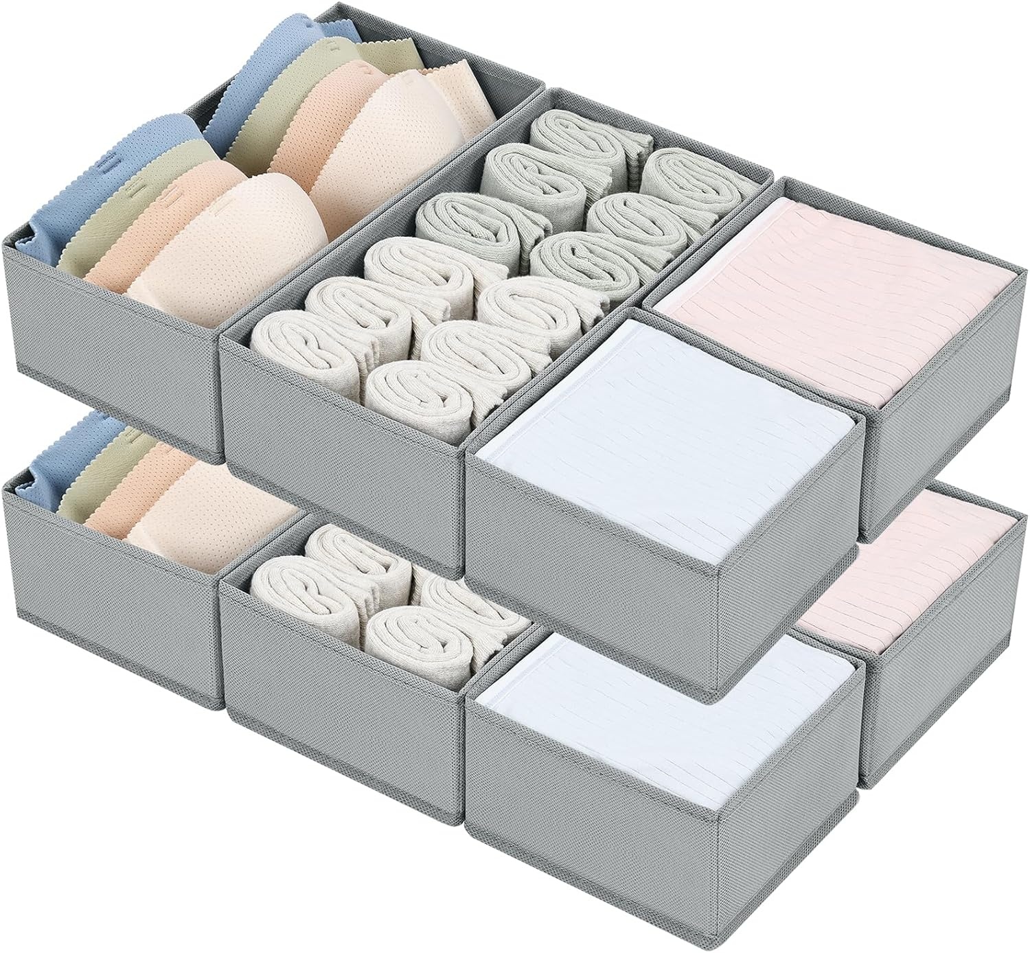 image:imageDIMJ Drawer Organizers Clothes Set of 4 Dresser Organizer Bins Fabric Closet Organizers and Storage Shallow Drawer Dividers for Nursery Clothing Baby Clothes Socks Underwears Tie GreyGray
