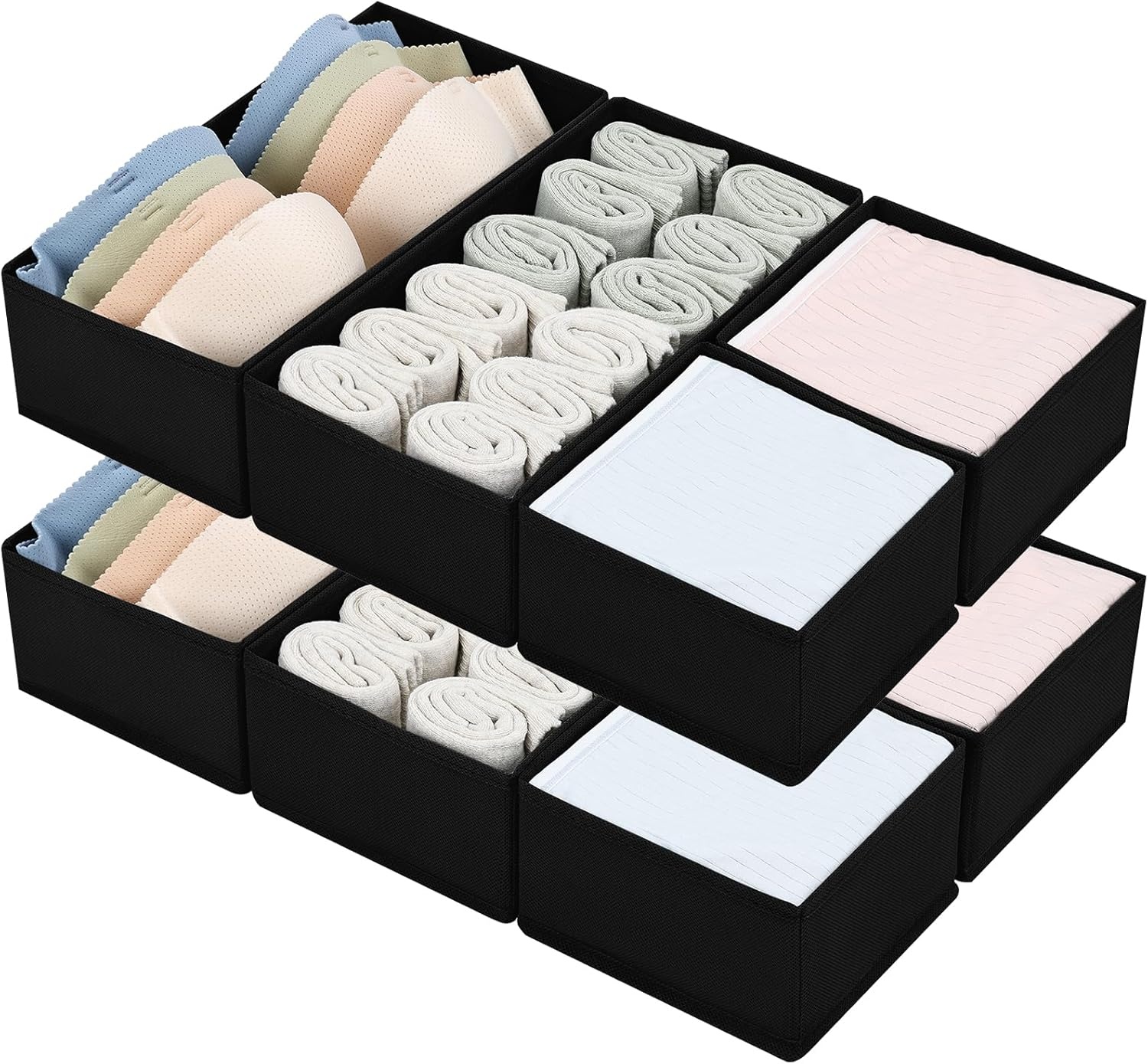 image:imageDIMJ Drawer Organizers Clothes Set of 4 Dresser Organizer Bins Fabric Closet Organizers and Storage Shallow Drawer Dividers for Nursery Clothing Baby Clothes Socks Underwears Tie GreyBlack