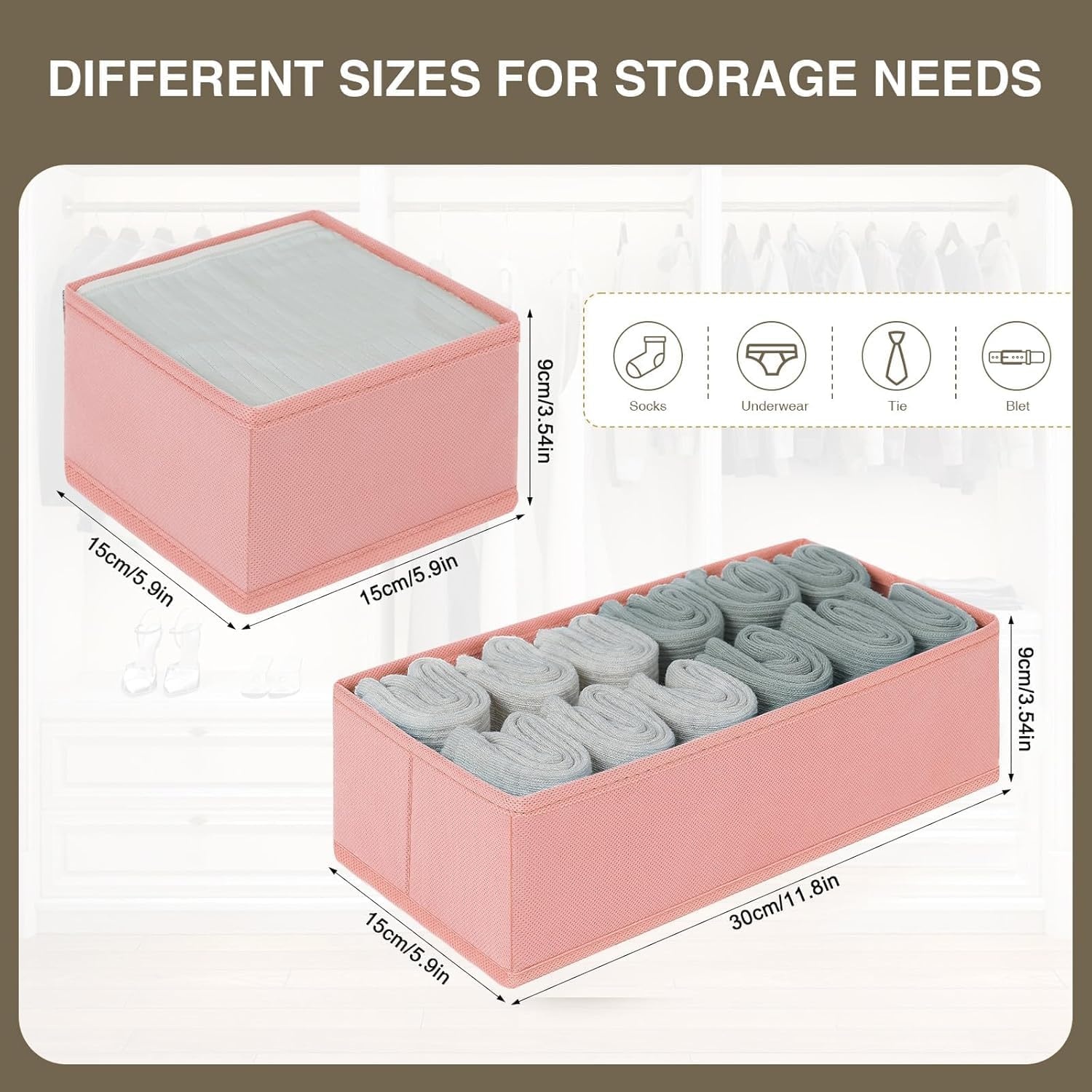 image:imageDIMJ Drawer Organizers Clothes Set of 4 Dresser Organizer Bins Fabric Closet Organizers and Storage Shallow Drawer Dividers for Nursery Clothing Baby Clothes Socks Underwears Tie GreyPink