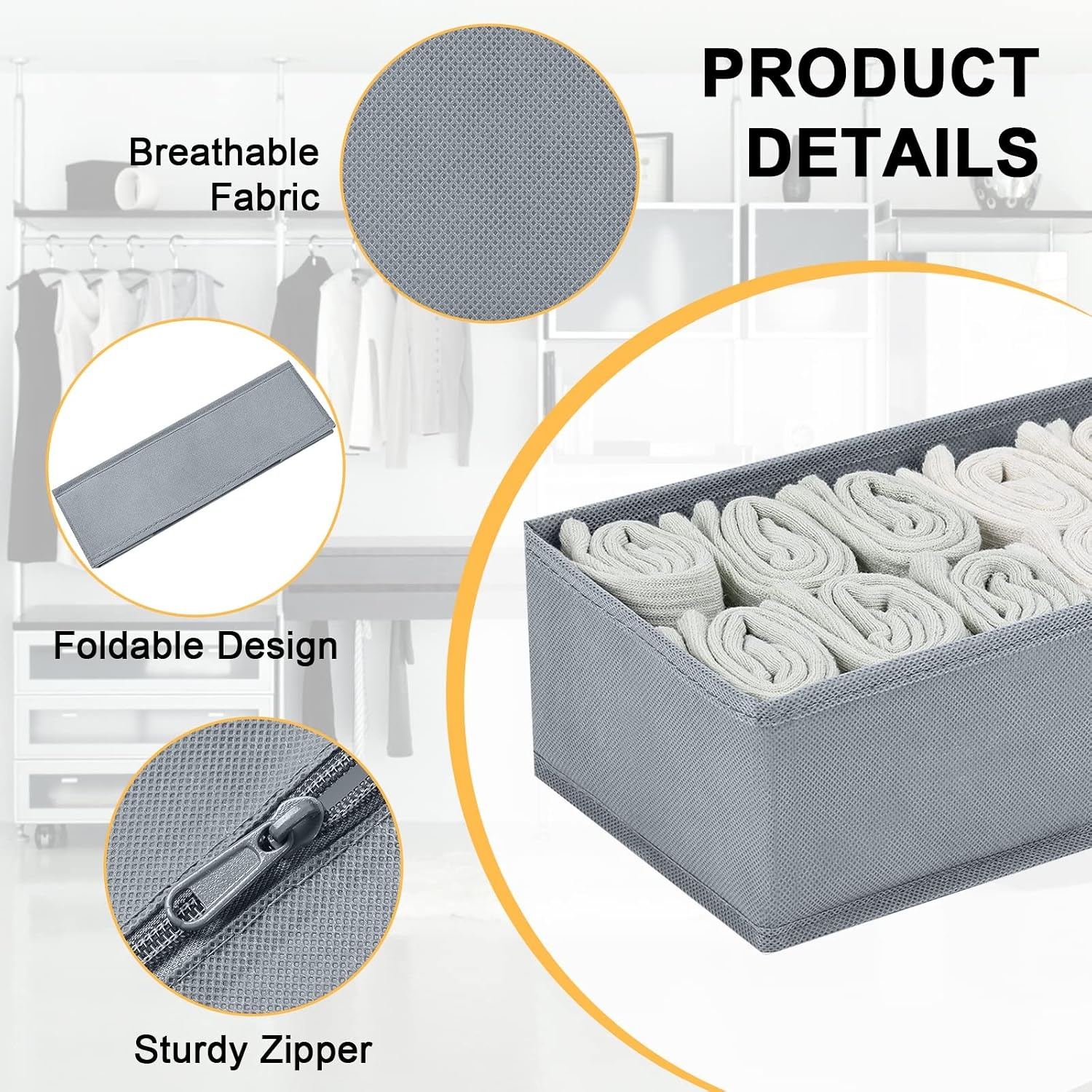 image:imageDIMJ Drawer Organizers Clothes Set of 4 Dresser Organizer Bins Fabric Closet Organizers and Storage Shallow Drawer Dividers for Nursery Clothing Baby Clothes Socks Underwears Tie GreyGray