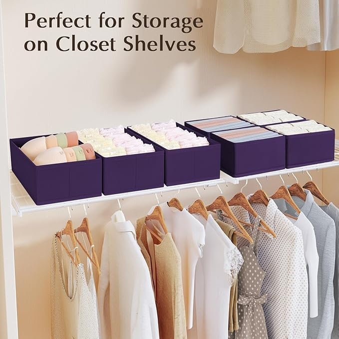 image:imageDIMJ Drawer Organizers Clothes Set of 4 Dresser Organizer Bins Fabric Closet Organizers and Storage Shallow Drawer Dividers for Nursery Clothing Baby Clothes Socks Underwears Tie GreyPurple