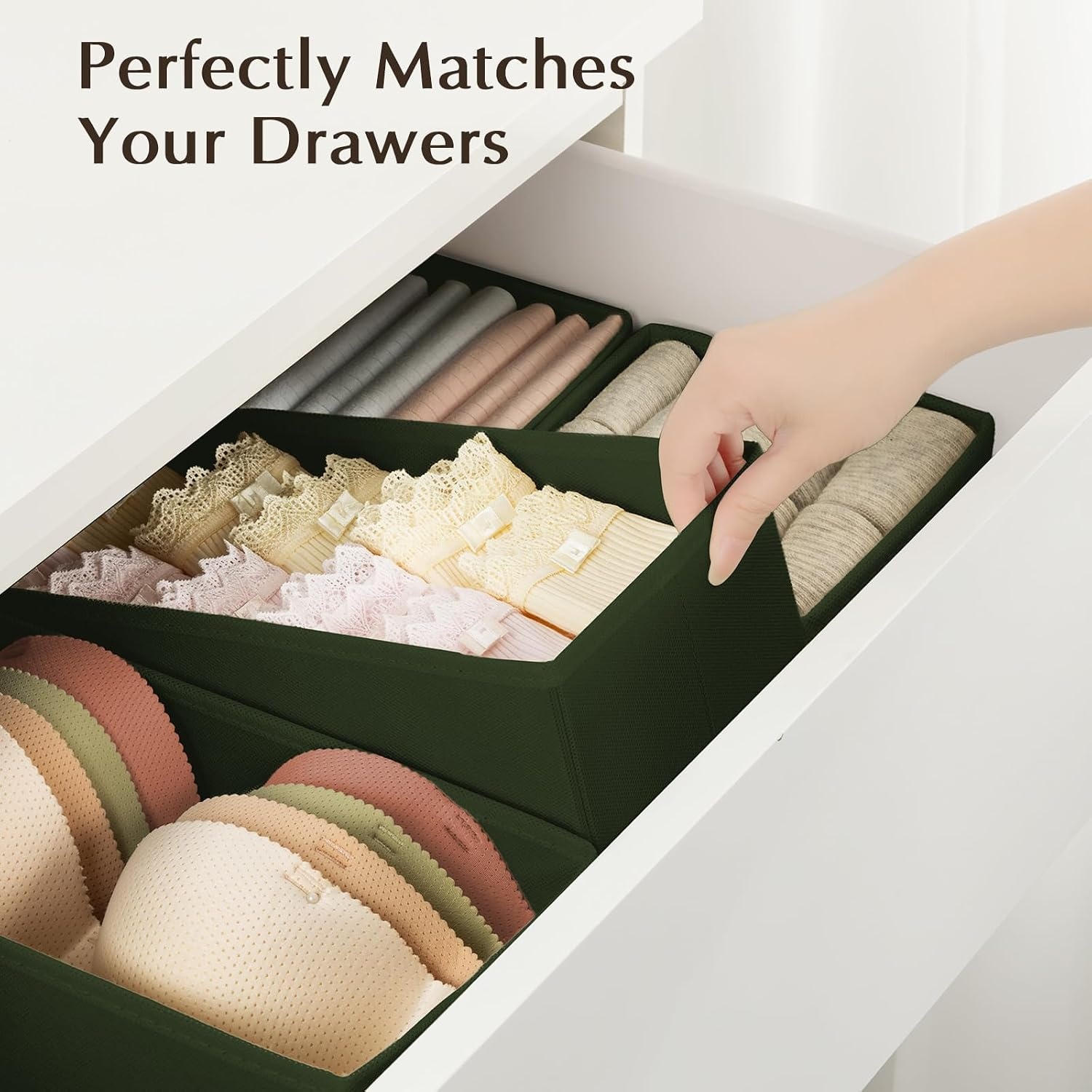 image:imageDIMJ Drawer Organizers Clothes Set of 4 Dresser Organizer Bins Fabric Closet Organizers and Storage Shallow Drawer Dividers for Nursery Clothing Baby Clothes Socks Underwears Tie GreyGreen