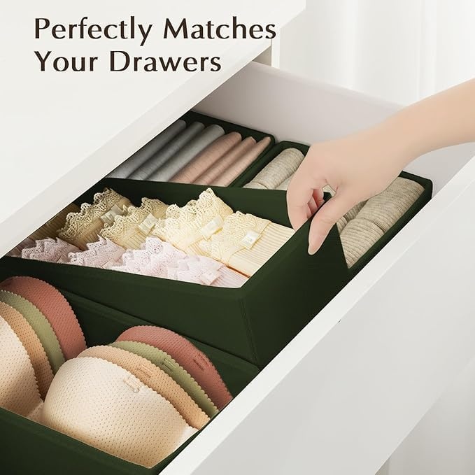image:imageDIMJ Drawer Organizers Clothes Set of 4 Dresser Organizer Bins Fabric Closet Organizers and Storage Shallow Drawer Dividers for Nursery Clothing Baby Clothes Socks Underwears Tie GreyGreen