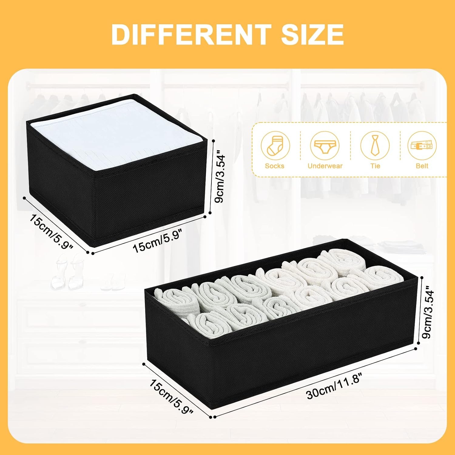 image:imageDIMJ Drawer Organizers Clothes Set of 4 Dresser Organizer Bins Fabric Closet Organizers and Storage Shallow Drawer Dividers for Nursery Clothing Baby Clothes Socks Underwears Tie GreyBlack