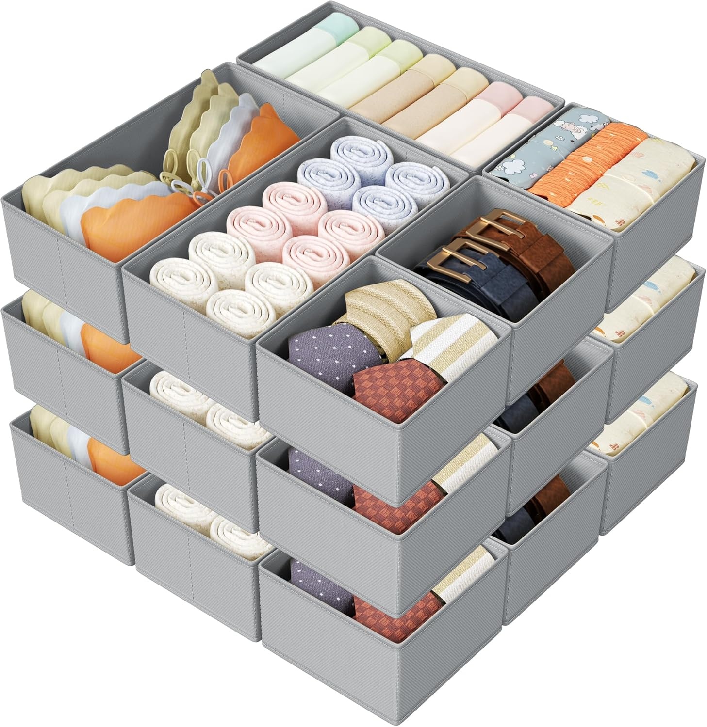 image:imageDIMJ Drawer Organizers Clothes Set of 4 Dresser Organizer Bins Fabric Closet Organizers and Storage Shallow Drawer Dividers for Nursery Clothing Baby Clothes Socks Underwears Tie GreyGray