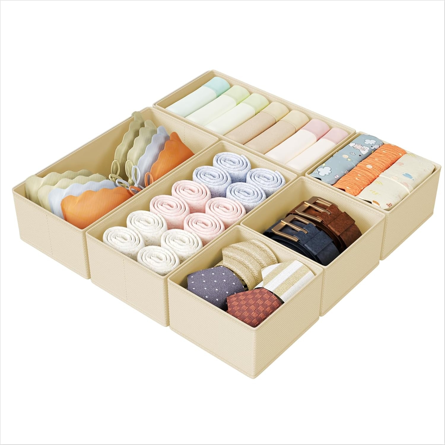 image:imageDIMJ Drawer Organizers Clothes Set of 4 Dresser Organizer Bins Fabric Closet Organizers and Storage Shallow Drawer Dividers for Nursery Clothing Baby Clothes Socks Underwears Tie GreyBeige