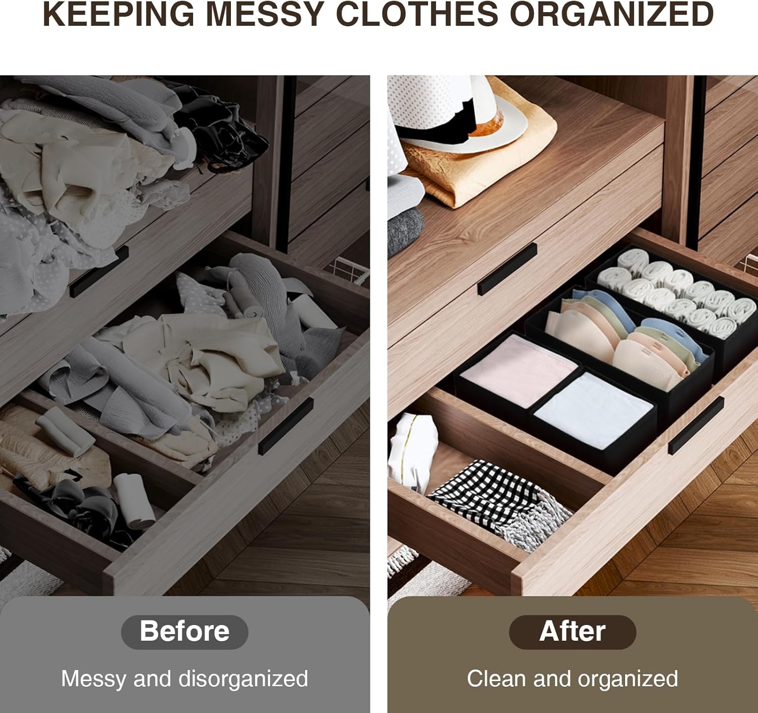 image:imageDIMJ Drawer Organizers Clothes Set of 4 Dresser Organizer Bins Fabric Closet Organizers and Storage Shallow Drawer Dividers for Nursery Clothing Baby Clothes Socks Underwears Tie GreyBlack