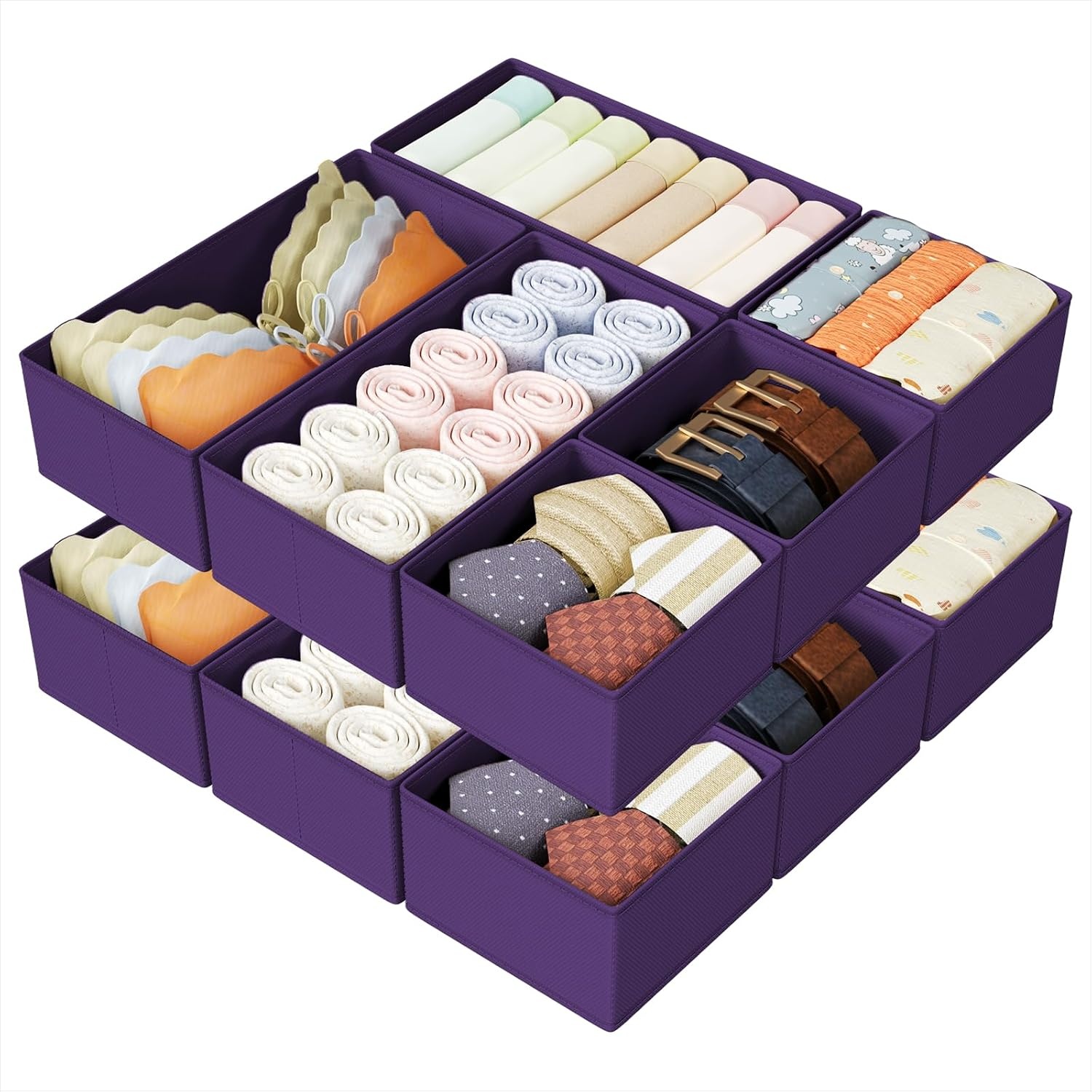 image:imageDIMJ Drawer Organizers Clothes Set of 4 Dresser Organizer Bins Fabric Closet Organizers and Storage Shallow Drawer Dividers for Nursery Clothing Baby Clothes Socks Underwears Tie GreyPurple