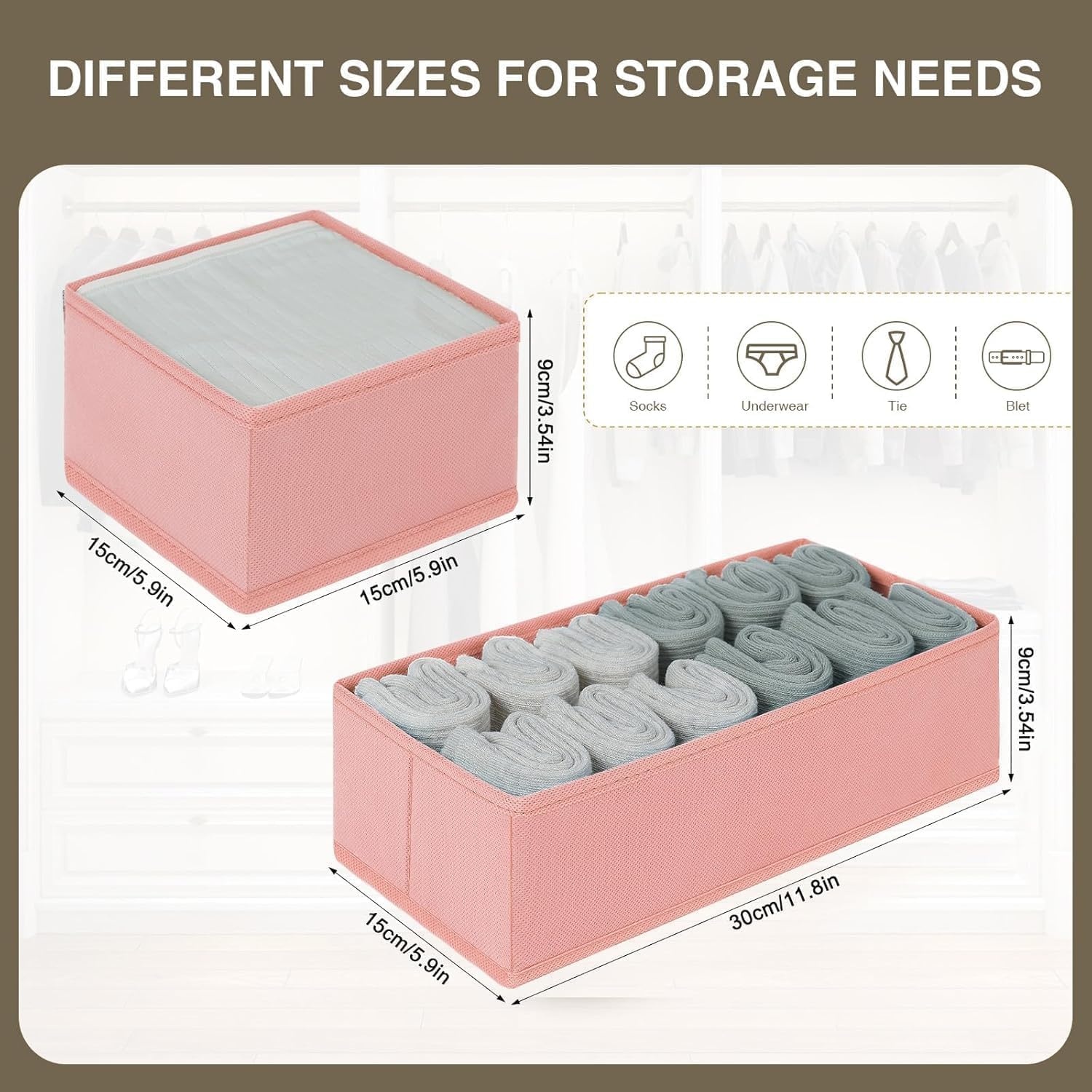 image:imageDIMJ Drawer Organizers Clothes Set of 4 Dresser Organizer Bins Fabric Closet Organizers and Storage Shallow Drawer Dividers for Nursery Clothing Baby Clothes Socks Underwears Tie GreyPink