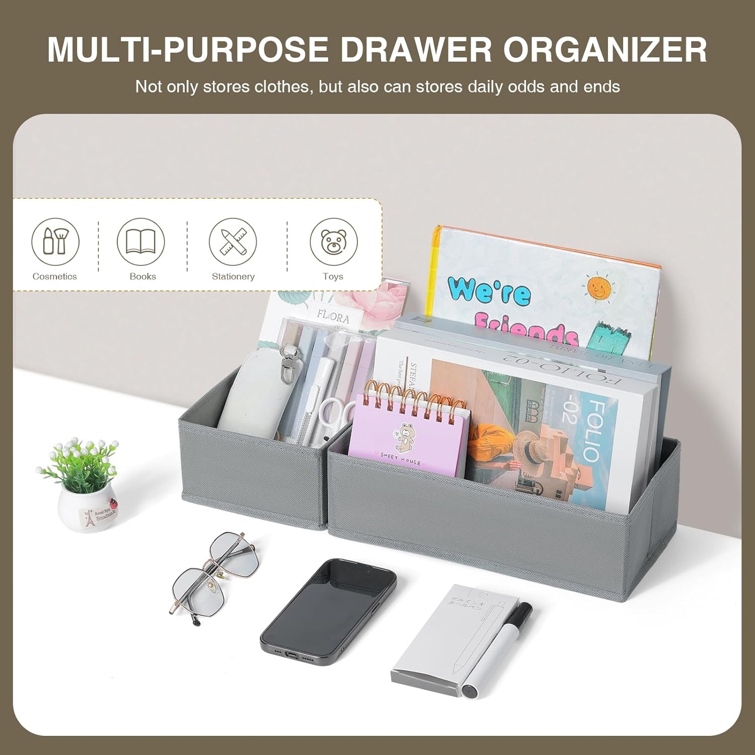 image:imageDIMJ Drawer Organizers Clothes Set of 4 Dresser Organizer Bins Fabric Closet Organizers and Storage Shallow Drawer Dividers for Nursery Clothing Baby Clothes Socks Underwears Tie GreyBlended Gray