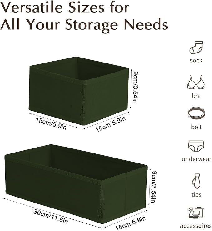 image:imageDIMJ Drawer Organizers Clothes Set of 4 Dresser Organizer Bins Fabric Closet Organizers and Storage Shallow Drawer Dividers for Nursery Clothing Baby Clothes Socks Underwears Tie GreyGreen