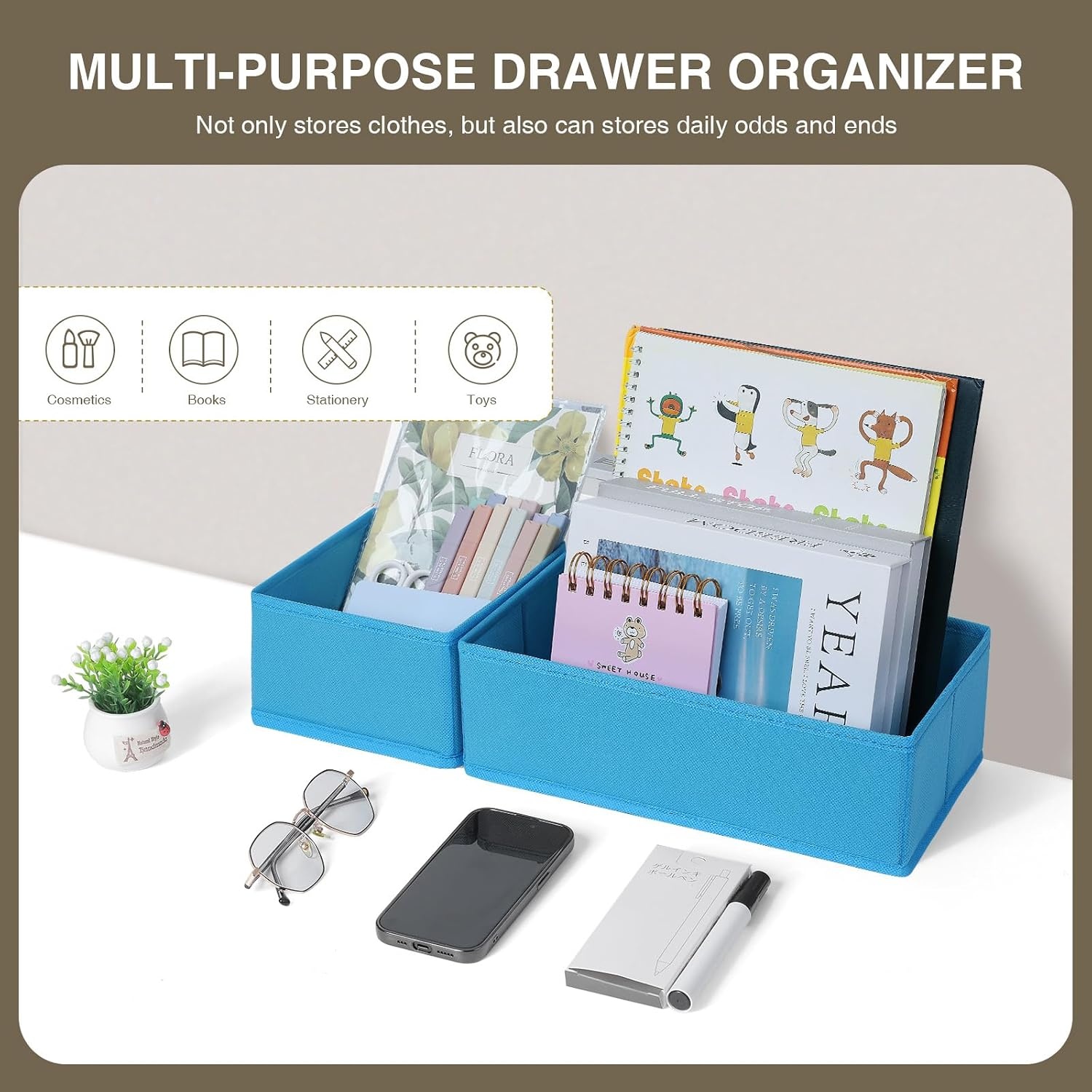image:imageDIMJ Drawer Organizers Clothes Set of 4 Dresser Organizer Bins Fabric Closet Organizers and Storage Shallow Drawer Dividers for Nursery Clothing Baby Clothes Socks Underwears Tie GreyBlue