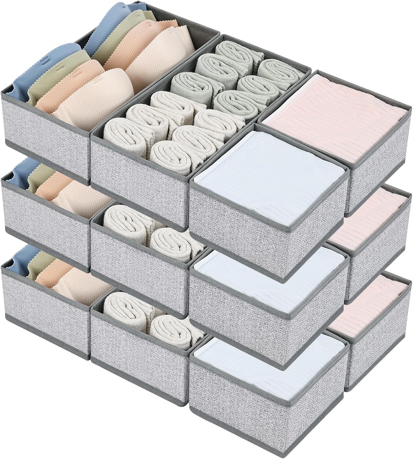 image:imageDIMJ Drawer Organizers Clothes Set of 4 Dresser Organizer Bins Fabric Closet Organizers and Storage Shallow Drawer Dividers for Nursery Clothing Baby Clothes Socks Underwears Tie GreyBlended Gray