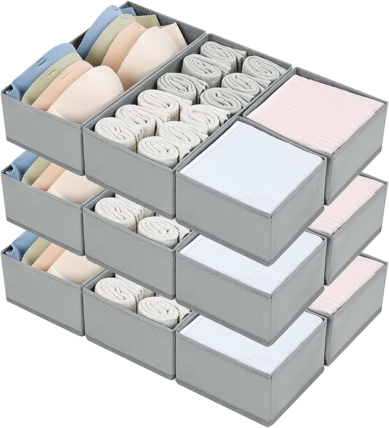 image:imageDIMJ Drawer Organizers Clothes Set of 4 Dresser Organizer Bins Fabric Closet Organizers and Storage Shallow Drawer Dividers for Nursery Clothing Baby Clothes Socks Underwears Tie GreyGray