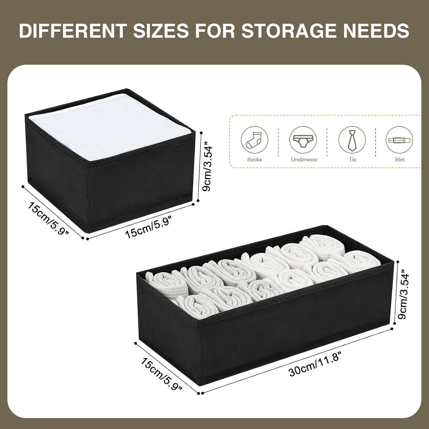 image:imageDIMJ Drawer Organizers Clothes Set of 4 Dresser Organizer Bins Fabric Closet Organizers and Storage Shallow Drawer Dividers for Nursery Clothing Baby Clothes Socks Underwears Tie GreyBlack