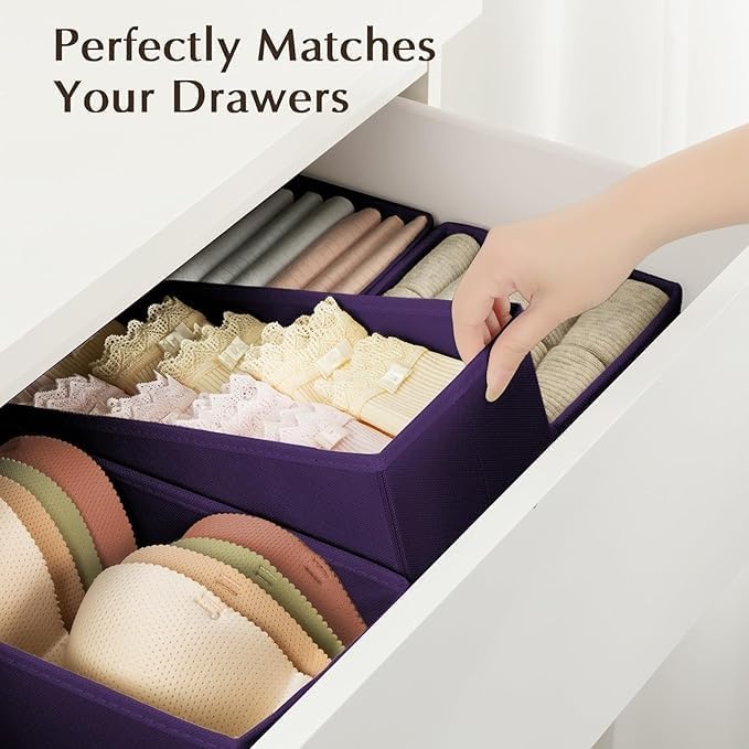 image:imageDIMJ Drawer Organizers Clothes Set of 4 Dresser Organizer Bins Fabric Closet Organizers and Storage Shallow Drawer Dividers for Nursery Clothing Baby Clothes Socks Underwears Tie GreyPurple
