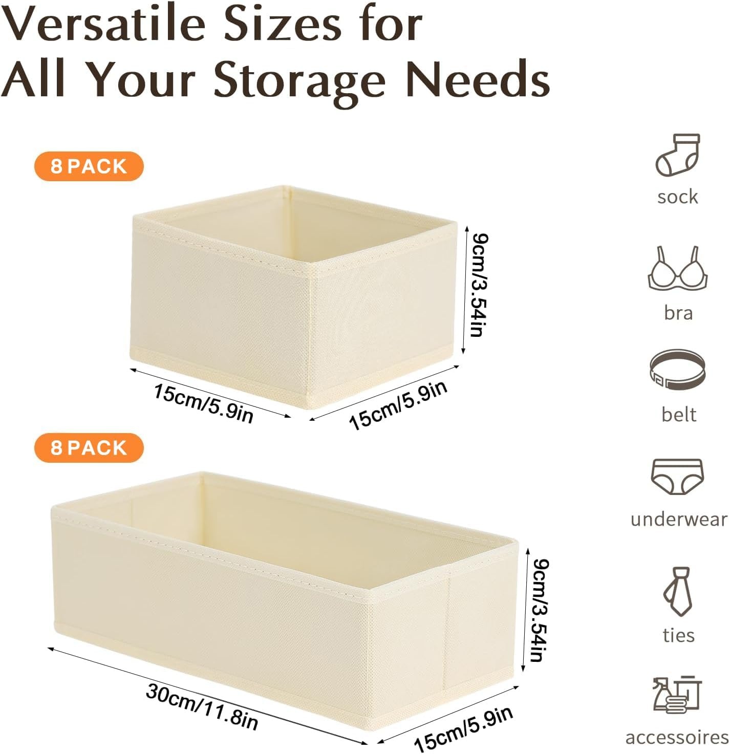 image:imageDIMJ Drawer Organizers Clothes Set of 4 Dresser Organizer Bins Fabric Closet Organizers and Storage Shallow Drawer Dividers for Nursery Clothing Baby Clothes Socks Underwears Tie GreyBeige