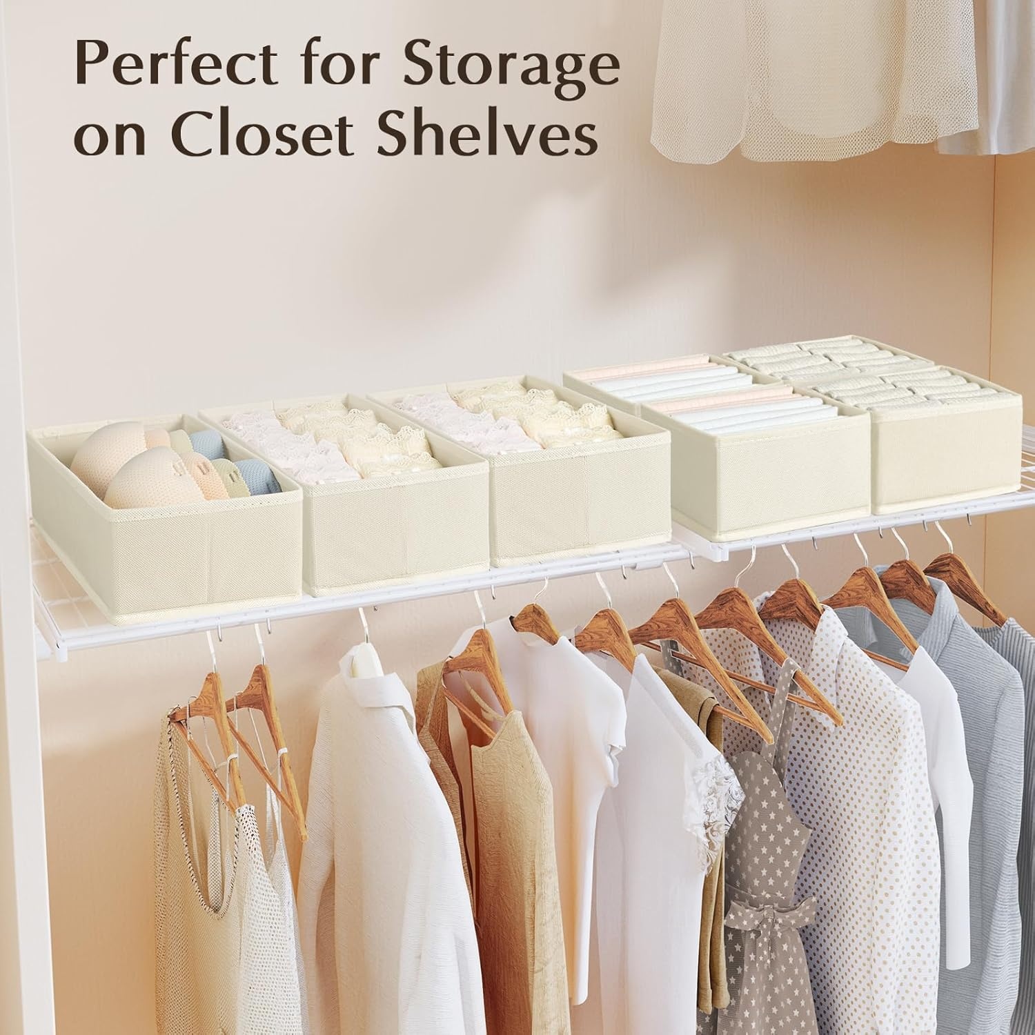 image:imageDIMJ Drawer Organizers Clothes Set of 4 Dresser Organizer Bins Fabric Closet Organizers and Storage Shallow Drawer Dividers for Nursery Clothing Baby Clothes Socks Underwears Tie GreyBeige
