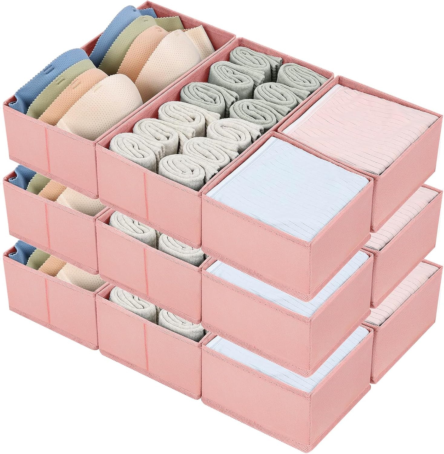image:imageDIMJ Drawer Organizers Clothes Set of 4 Dresser Organizer Bins Fabric Closet Organizers and Storage Shallow Drawer Dividers for Nursery Clothing Baby Clothes Socks Underwears Tie GreyPink