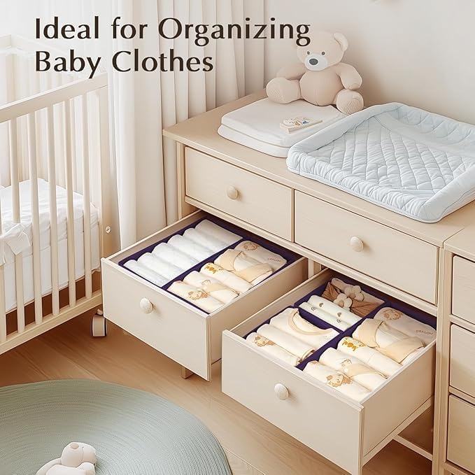 image:imageDIMJ Drawer Organizers Clothes Set of 4 Dresser Organizer Bins Fabric Closet Organizers and Storage Shallow Drawer Dividers for Nursery Clothing Baby Clothes Socks Underwears Tie GreyPurple