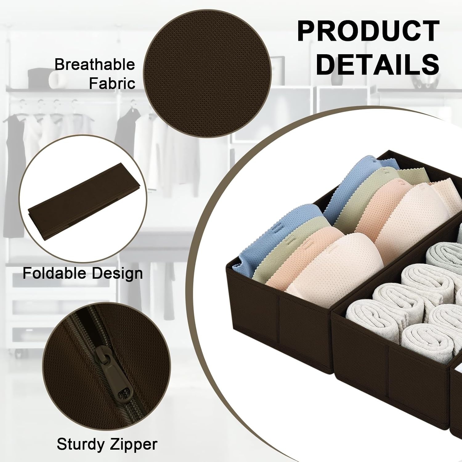 image:imageDIMJ Drawer Organizers Clothes Set of 4 Dresser Organizer Bins Fabric Closet Organizers and Storage Shallow Drawer Dividers for Nursery Clothing Baby Clothes Socks Underwears Tie GreyBrown