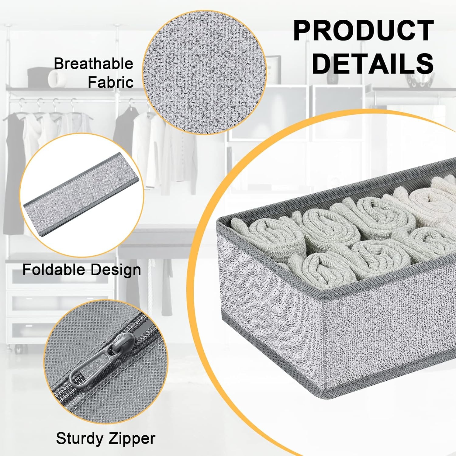 image:imageDIMJ Drawer Organizers Clothes Set of 4 Dresser Organizer Bins Fabric Closet Organizers and Storage Shallow Drawer Dividers for Nursery Clothing Baby Clothes Socks Underwears Tie GreyBlended Gray