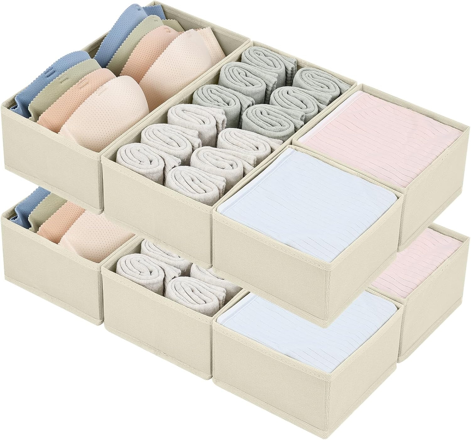 image:imageDIMJ Drawer Organizers Clothes Set of 4 Dresser Organizer Bins Fabric Closet Organizers and Storage Shallow Drawer Dividers for Nursery Clothing Baby Clothes Socks Underwears Tie GreyBeige