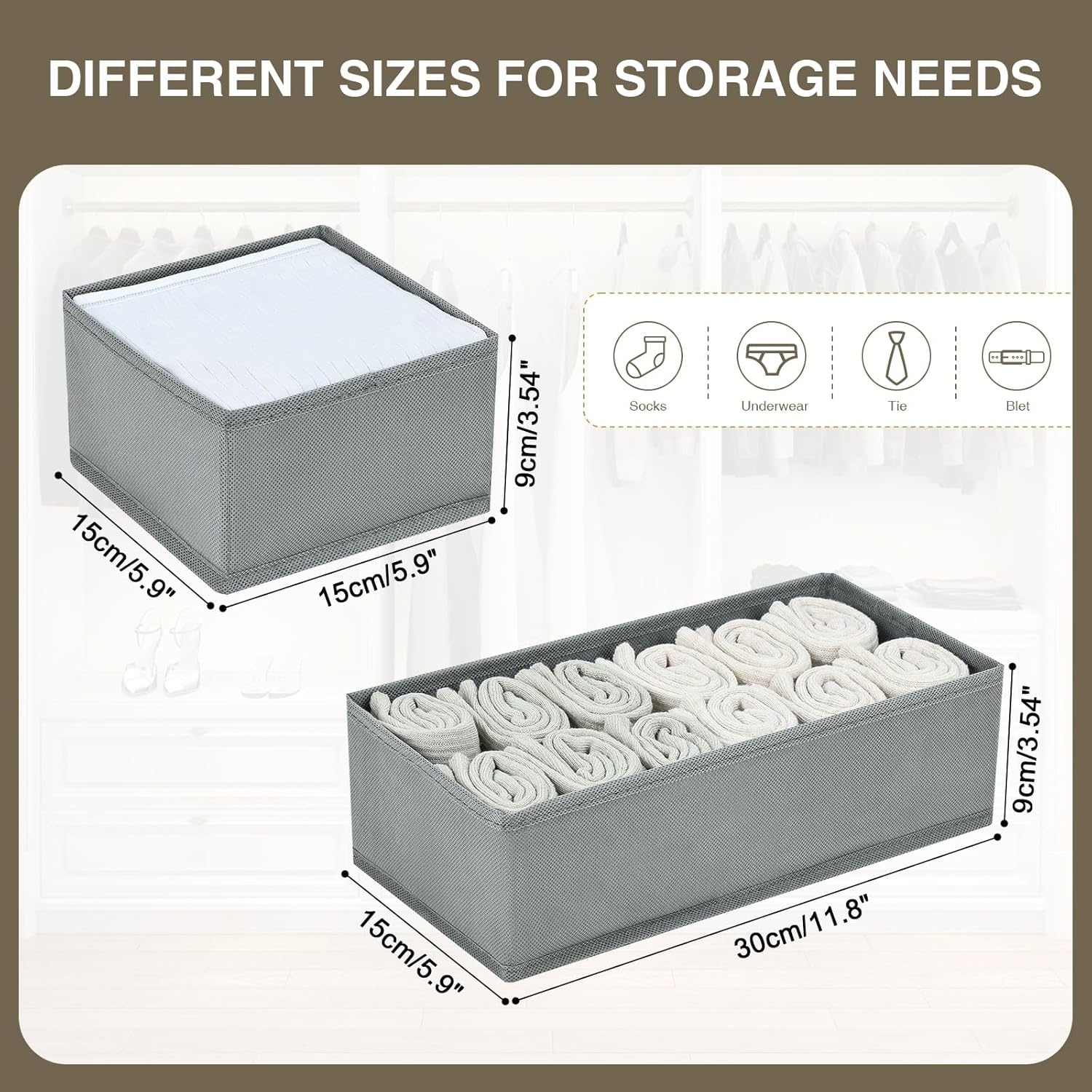 image:imageDIMJ Drawer Organizers Clothes Set of 4 Dresser Organizer Bins Fabric Closet Organizers and Storage Shallow Drawer Dividers for Nursery Clothing Baby Clothes Socks Underwears Tie GreyGray
