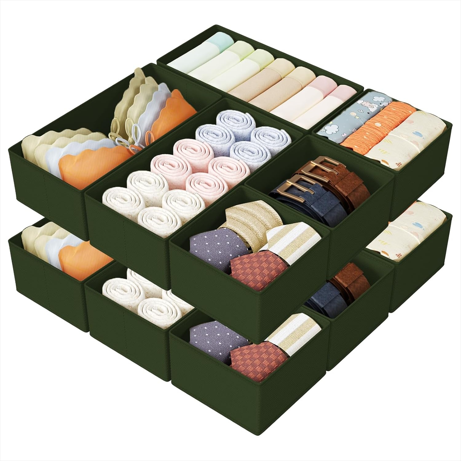 image:imageDIMJ Drawer Organizers Clothes Set of 4 Dresser Organizer Bins Fabric Closet Organizers and Storage Shallow Drawer Dividers for Nursery Clothing Baby Clothes Socks Underwears Tie GreyGreen