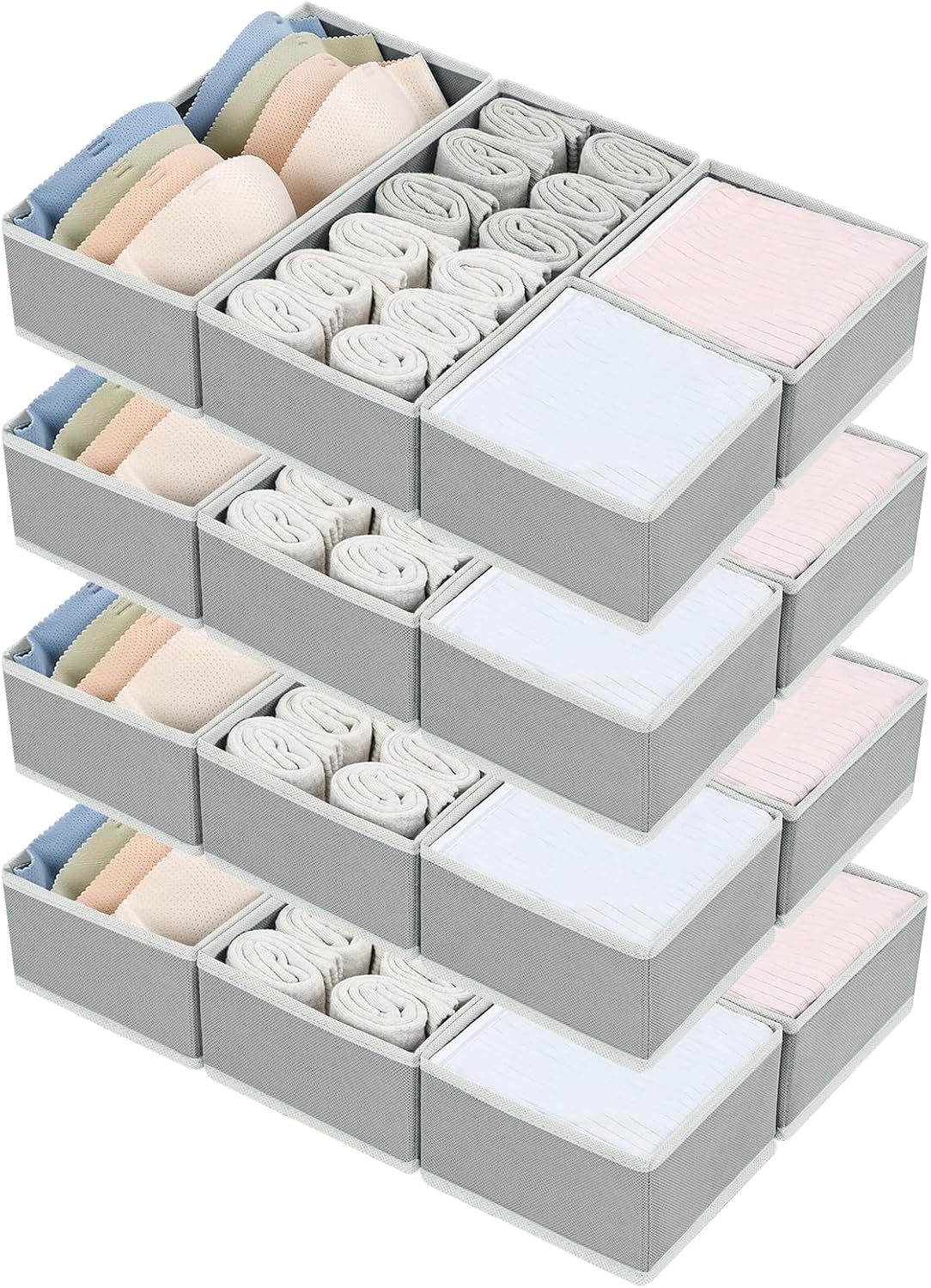 image:imageDIMJ Drawer Organizers Clothes Set of 4 Dresser Organizer Bins Fabric Closet Organizers and Storage Shallow Drawer Dividers for Nursery Clothing Baby Clothes Socks Underwears Tie GreyGray