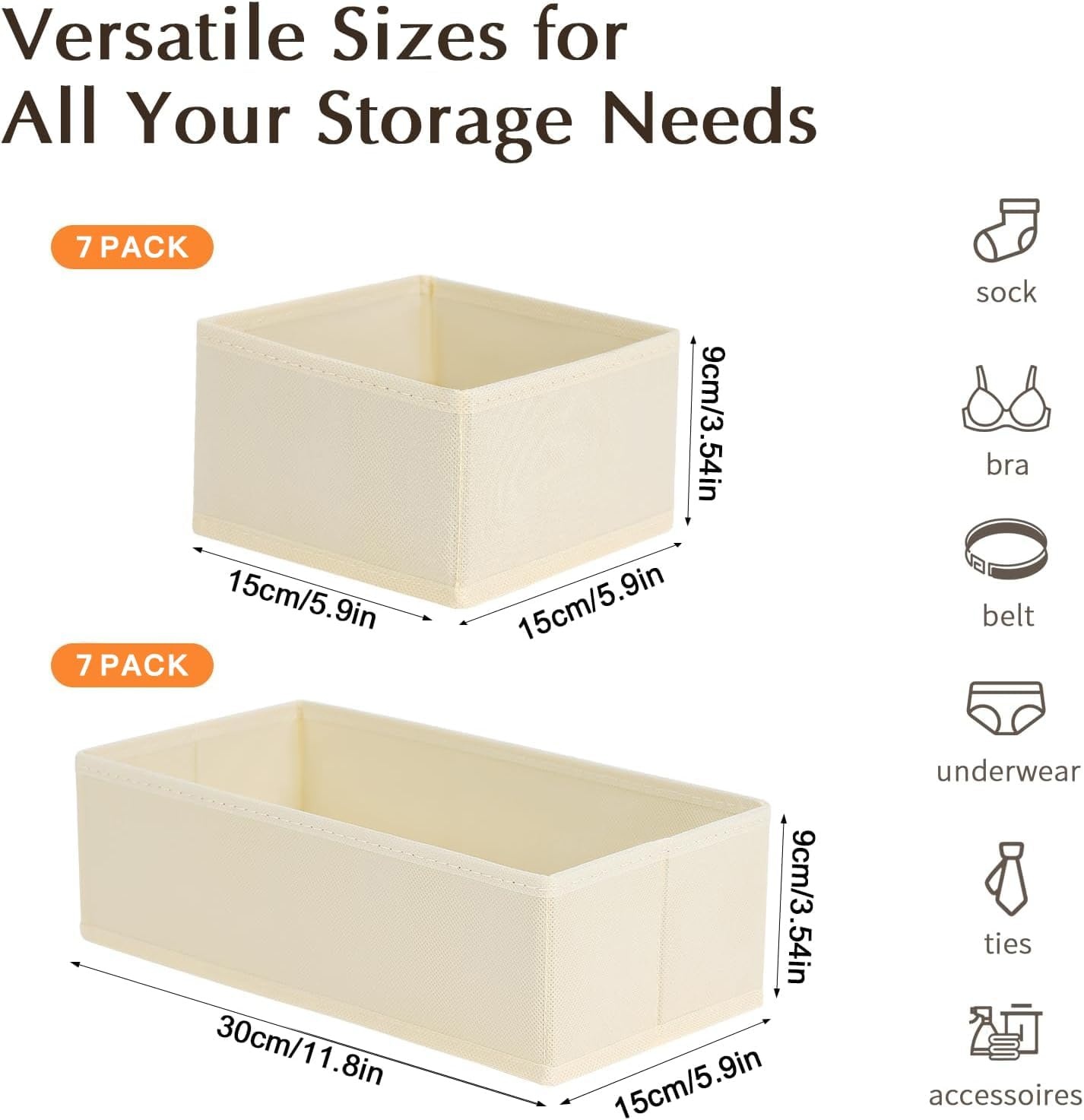 image:imageDIMJ Drawer Organizers Clothes Set of 4 Dresser Organizer Bins Fabric Closet Organizers and Storage Shallow Drawer Dividers for Nursery Clothing Baby Clothes Socks Underwears Tie GreyBeige