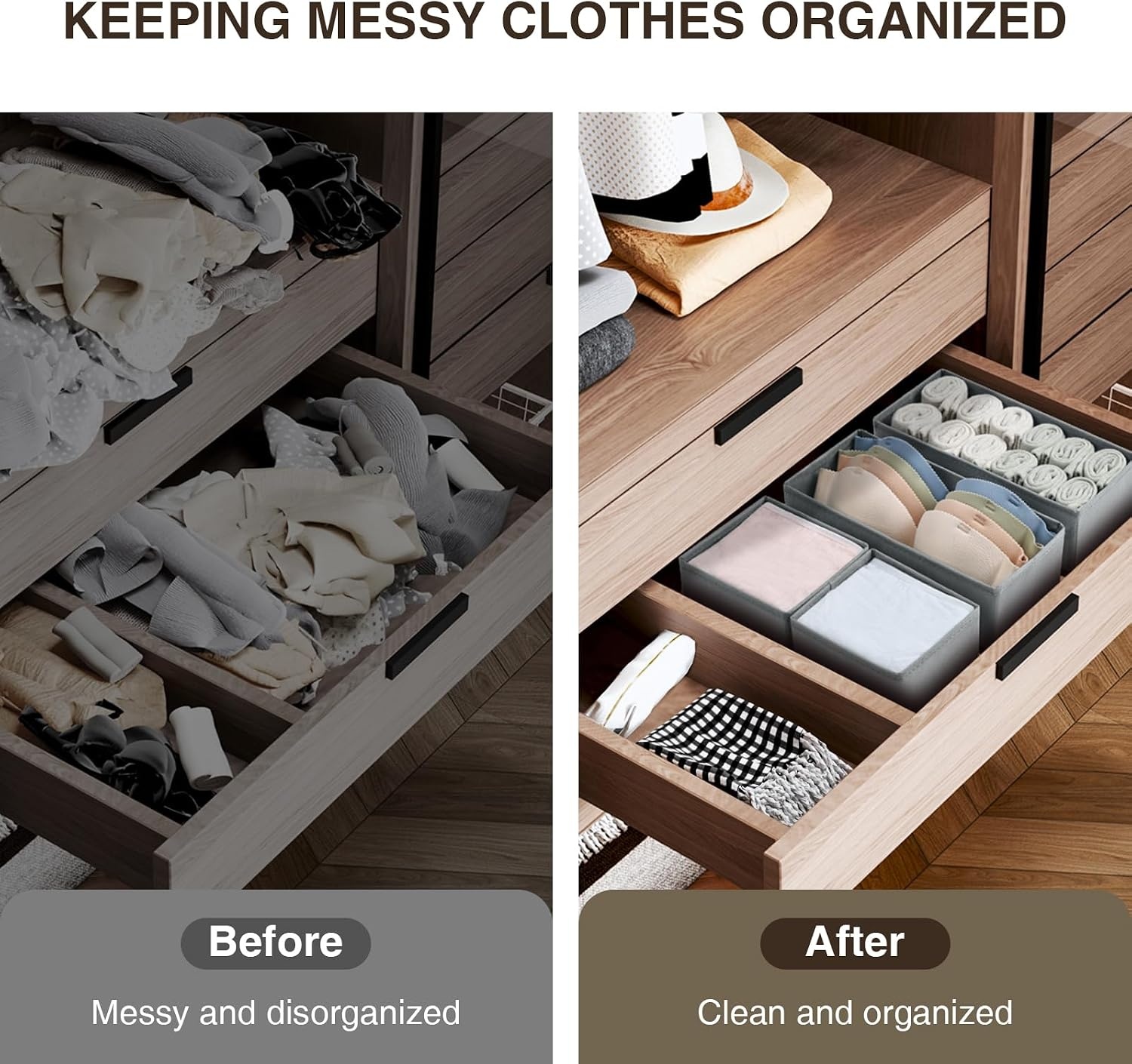 image:imageDIMJ Drawer Organizers Clothes Set of 4 Dresser Organizer Bins Fabric Closet Organizers and Storage Shallow Drawer Dividers for Nursery Clothing Baby Clothes Socks Underwears Tie GreyGray