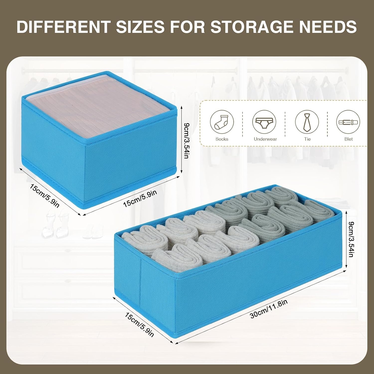 image:imageDIMJ Drawer Organizers Clothes Set of 4 Dresser Organizer Bins Fabric Closet Organizers and Storage Shallow Drawer Dividers for Nursery Clothing Baby Clothes Socks Underwears Tie GreyBlue