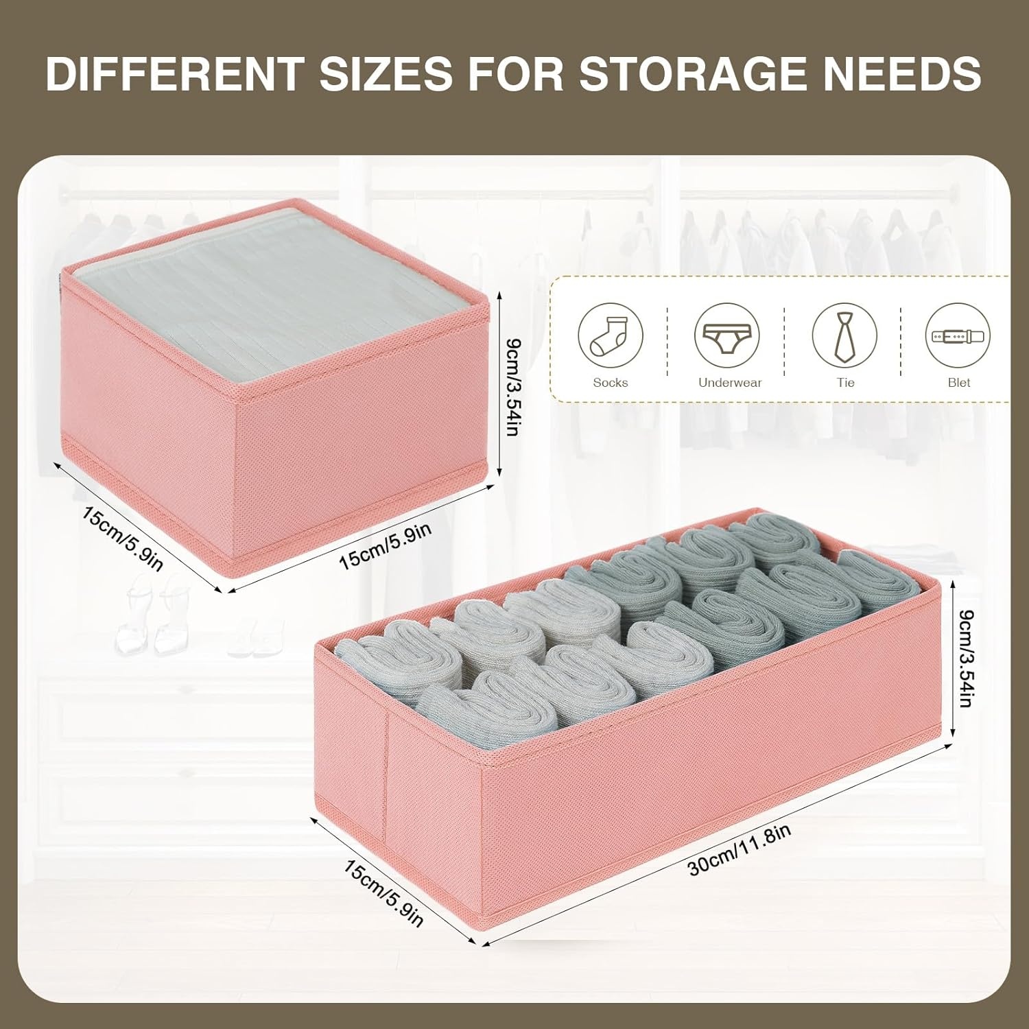 image:imageDIMJ Drawer Organizers Clothes Set of 4 Dresser Organizer Bins Fabric Closet Organizers and Storage Shallow Drawer Dividers for Nursery Clothing Baby Clothes Socks Underwears Tie GreyPink