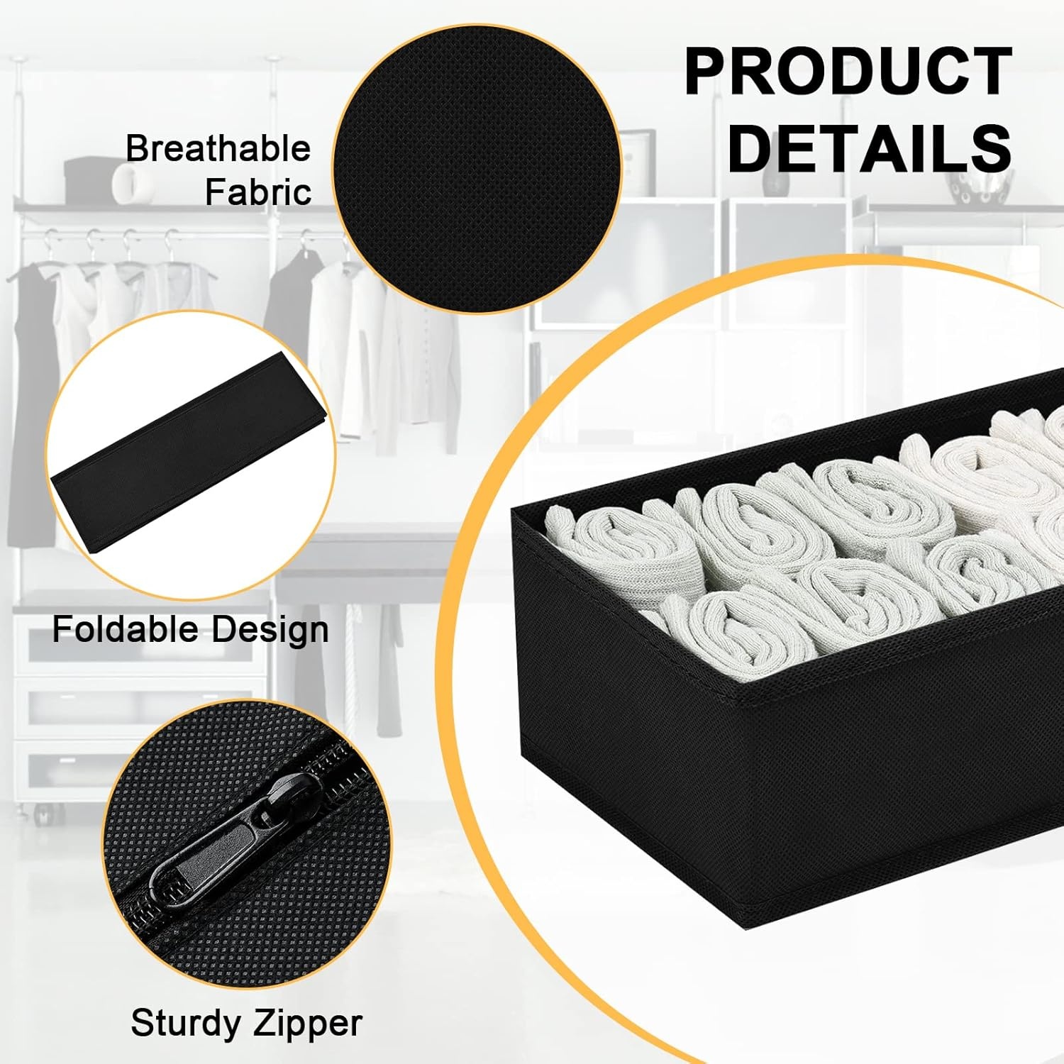 image:imageDIMJ Drawer Organizers Clothes Set of 4 Dresser Organizer Bins Fabric Closet Organizers and Storage Shallow Drawer Dividers for Nursery Clothing Baby Clothes Socks Underwears Tie GreyBlack