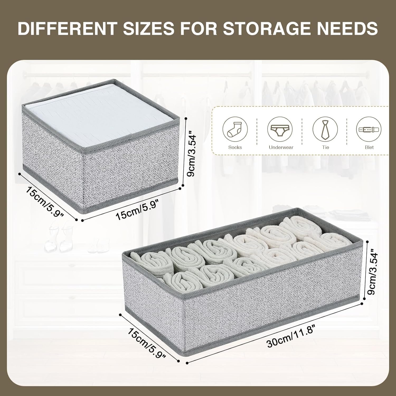 image:imageDIMJ Drawer Organizers Clothes Set of 4 Dresser Organizer Bins Fabric Closet Organizers and Storage Shallow Drawer Dividers for Nursery Clothing Baby Clothes Socks Underwears Tie GreyBlended Gray