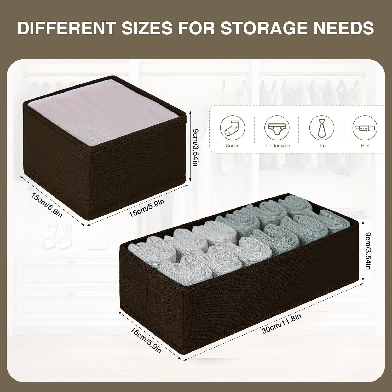 image:imageDIMJ Drawer Organizers Clothes Set of 4 Dresser Organizer Bins Fabric Closet Organizers and Storage Shallow Drawer Dividers for Nursery Clothing Baby Clothes Socks Underwears Tie GreyBrown