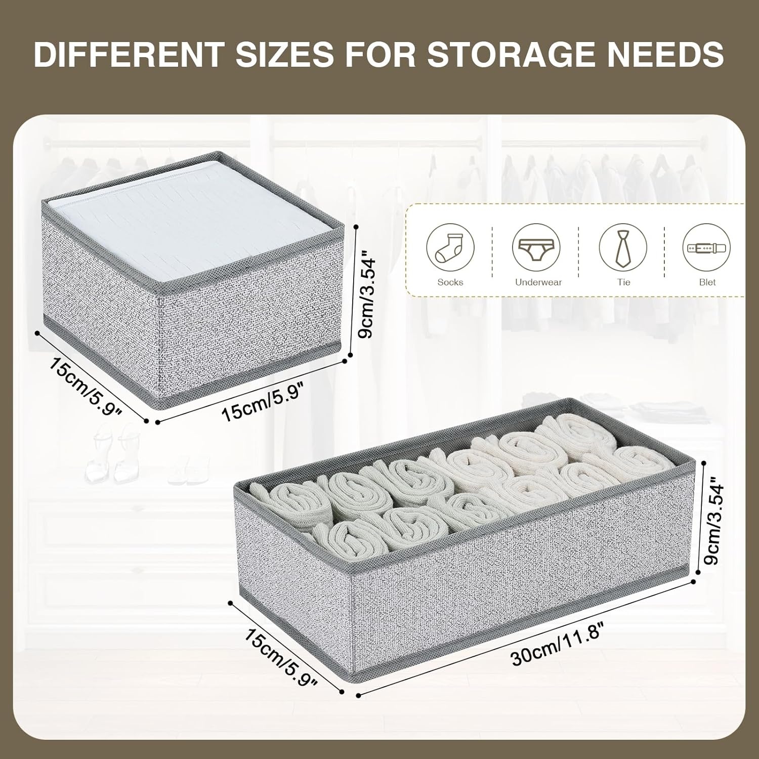 image:imageDIMJ Drawer Organizers Clothes Set of 4 Dresser Organizer Bins Fabric Closet Organizers and Storage Shallow Drawer Dividers for Nursery Clothing Baby Clothes Socks Underwears Tie GreyBlended Gray
