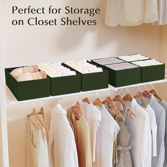 image:imageDIMJ Drawer Organizers Clothes Set of 4 Dresser Organizer Bins Fabric Closet Organizers and Storage Shallow Drawer Dividers for Nursery Clothing Baby Clothes Socks Underwears Tie GreyGreen