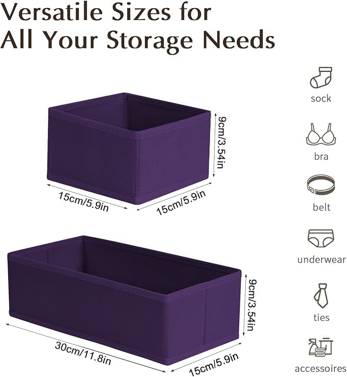 image:imageDIMJ Drawer Organizers Clothes Set of 4 Dresser Organizer Bins Fabric Closet Organizers and Storage Shallow Drawer Dividers for Nursery Clothing Baby Clothes Socks Underwears Tie GreyPurple