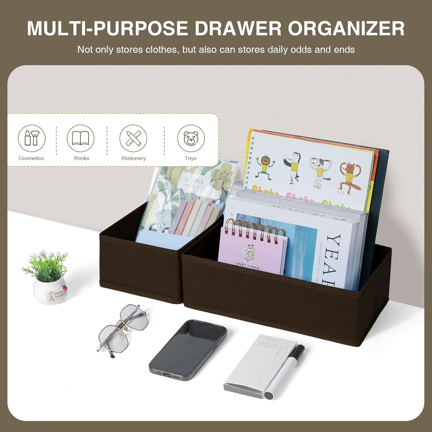 image:imageDIMJ Drawer Organizers Clothes Set of 4 Dresser Organizer Bins Fabric Closet Organizers and Storage Shallow Drawer Dividers for Nursery Clothing Baby Clothes Socks Underwears Tie GreyBrown