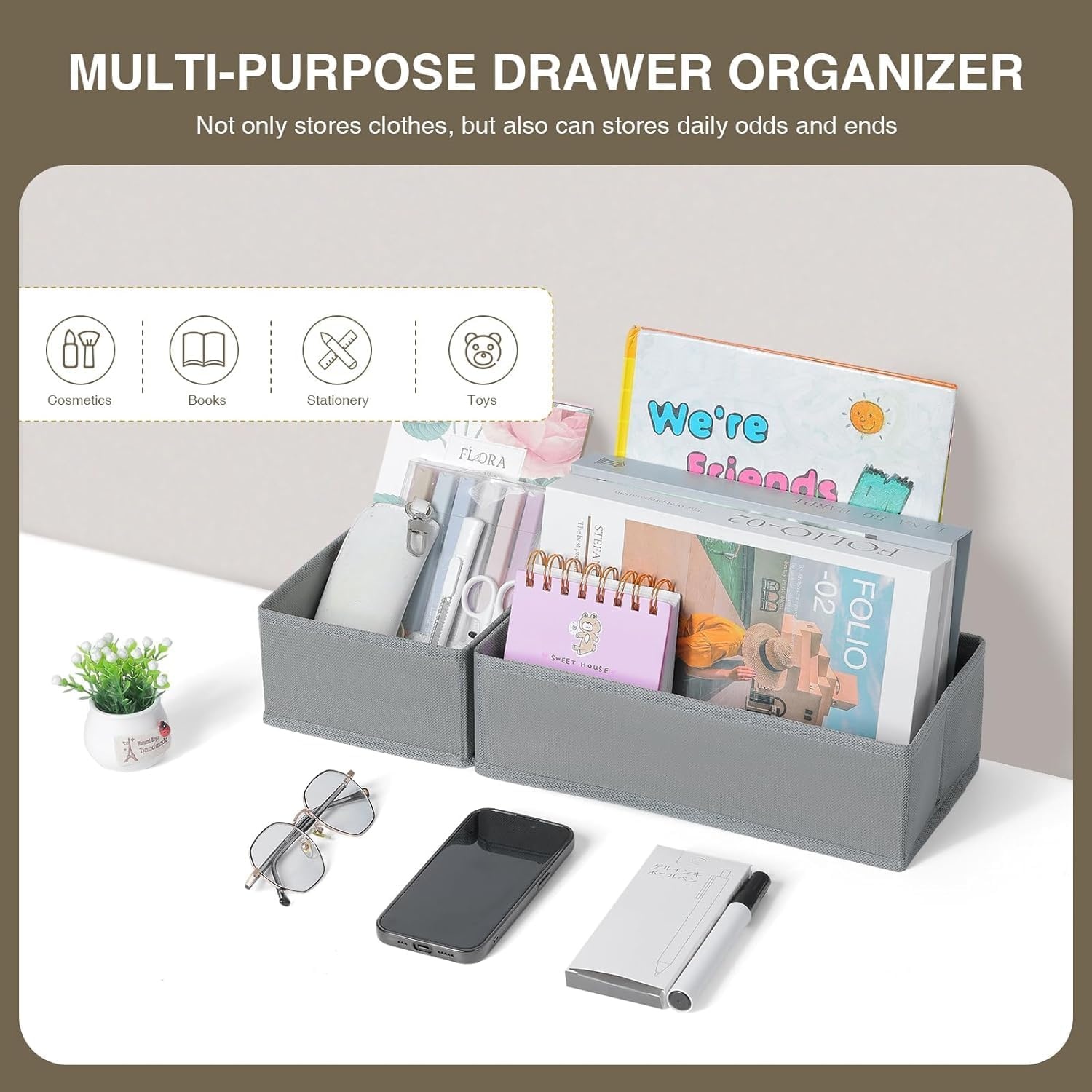 image:imageDIMJ Drawer Organizers Clothes Set of 4 Dresser Organizer Bins Fabric Closet Organizers and Storage Shallow Drawer Dividers for Nursery Clothing Baby Clothes Socks Underwears Tie GreyGray