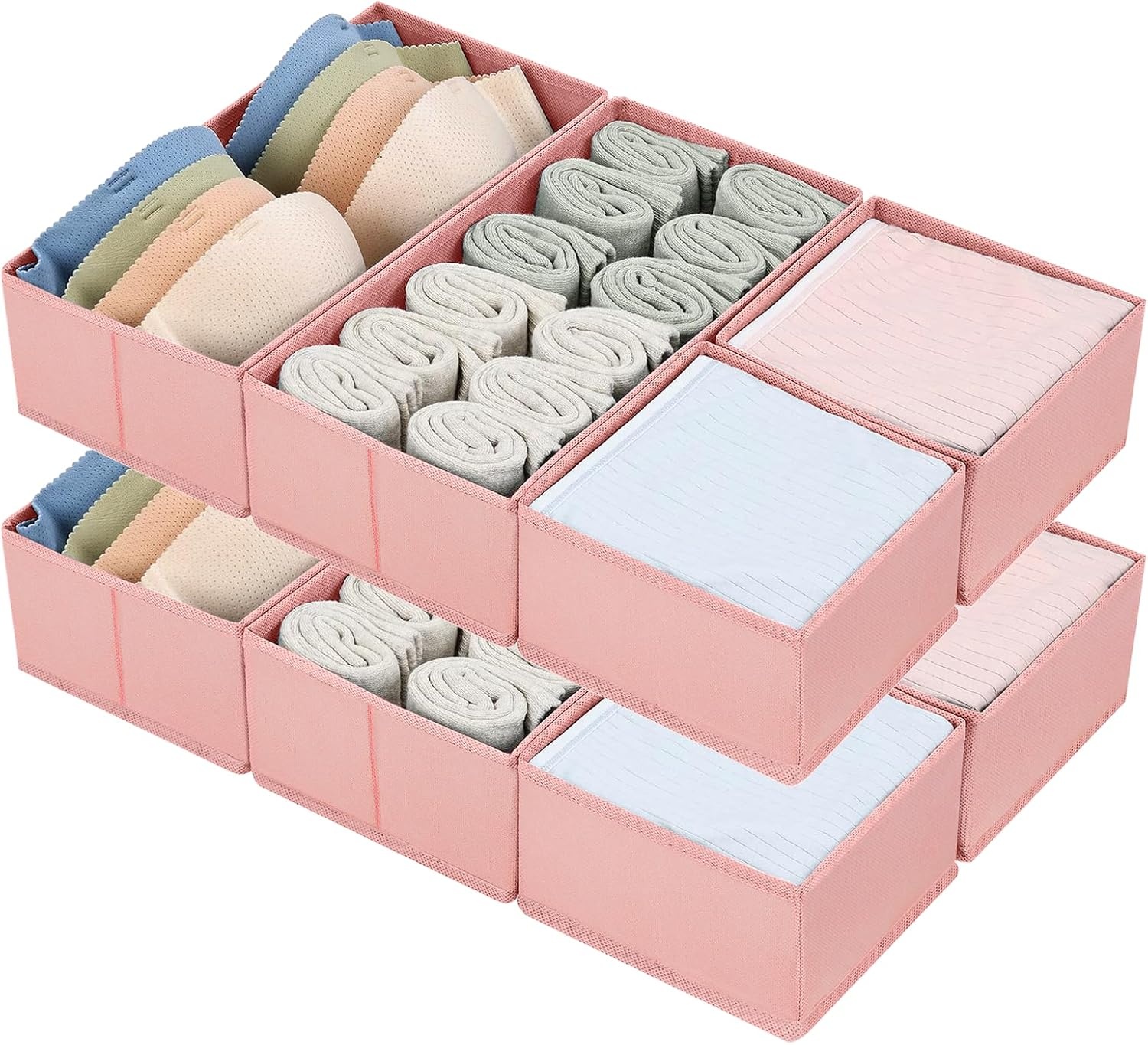 image:imageDIMJ Drawer Organizers Clothes Set of 4 Dresser Organizer Bins Fabric Closet Organizers and Storage Shallow Drawer Dividers for Nursery Clothing Baby Clothes Socks Underwears Tie GreyPink