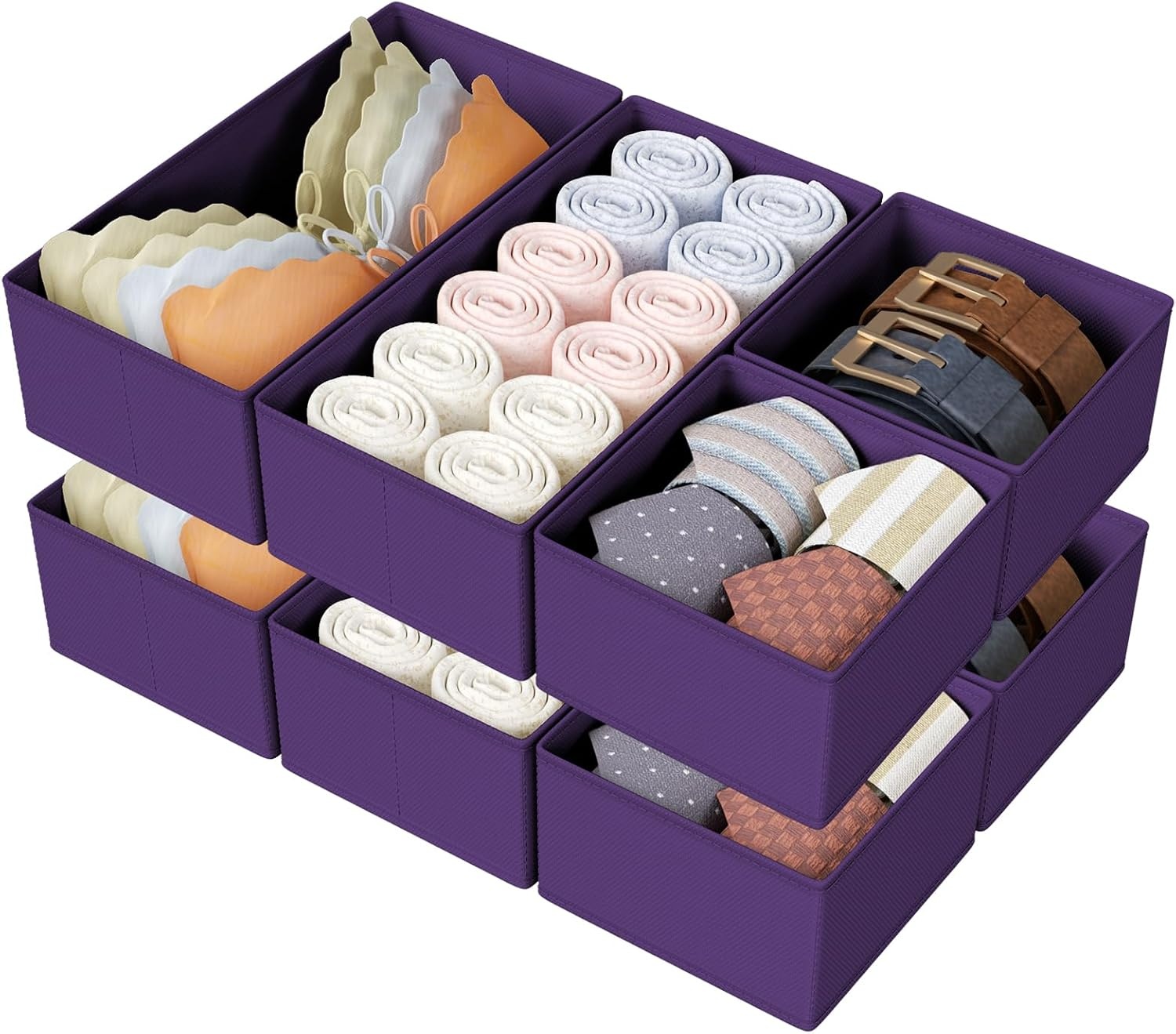 image:imageDIMJ Drawer Organizers Clothes Set of 4 Dresser Organizer Bins Fabric Closet Organizers and Storage Shallow Drawer Dividers for Nursery Clothing Baby Clothes Socks Underwears Tie GreyPurple