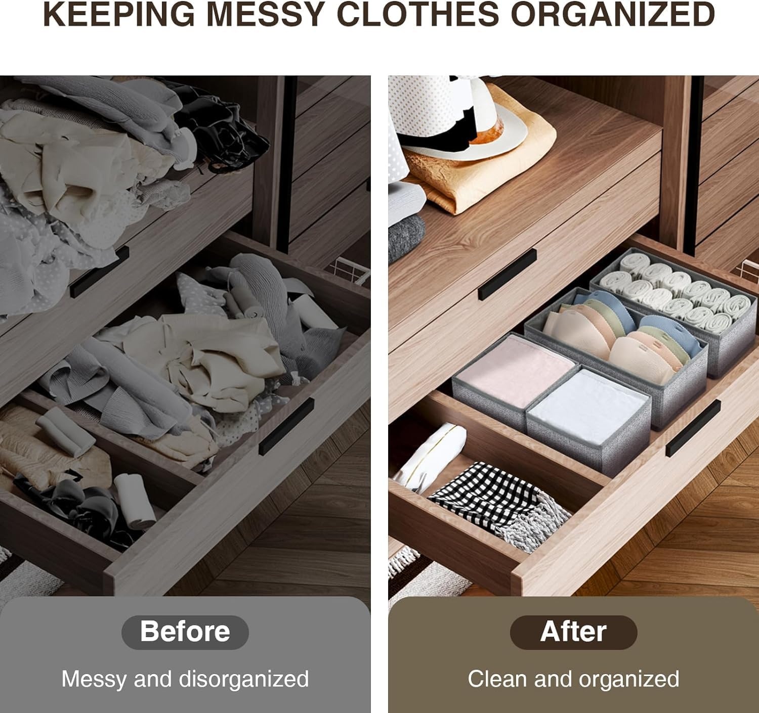 image:imageDIMJ Drawer Organizers Clothes Set of 4 Dresser Organizer Bins Fabric Closet Organizers and Storage Shallow Drawer Dividers for Nursery Clothing Baby Clothes Socks Underwears Tie GreyBlended Gray