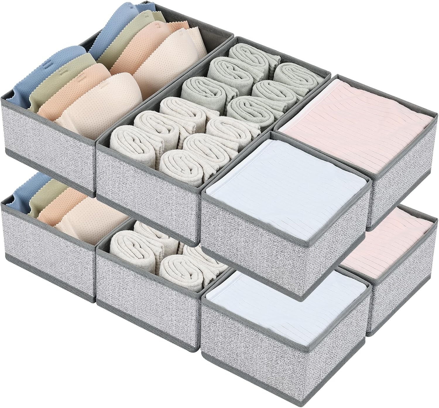 image:imageDIMJ Drawer Organizers Clothes Set of 4 Dresser Organizer Bins Fabric Closet Organizers and Storage Shallow Drawer Dividers for Nursery Clothing Baby Clothes Socks Underwears Tie GreyBlended Gray