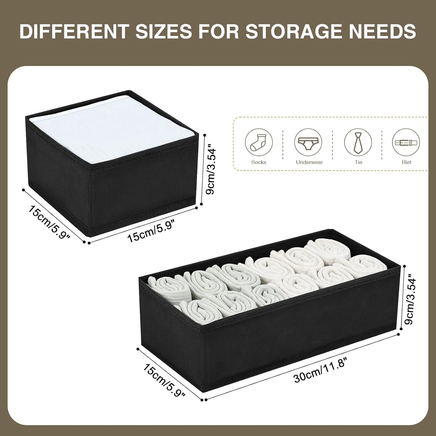 image:imageDIMJ Drawer Organizers Clothes Set of 4 Dresser Organizer Bins Fabric Closet Organizers and Storage Shallow Drawer Dividers for Nursery Clothing Baby Clothes Socks Underwears Tie GreyBlack
